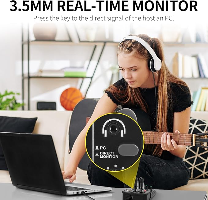 XTUGA USB Audio Interface for PC,Interface for Recording Music Computer Recording Audio Interface XLR with 3.55m Microphone Jack, USB Sound Card for Recording Studio, Ultra-low Latency Plug&Play, Q-12