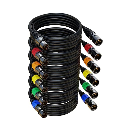 XLR Cables, XLR Microphone Cable 6 ft 6 Pack, Gold-Plated 3-pin XLR Speaker Cable Male to Female Balanced Mic Cable