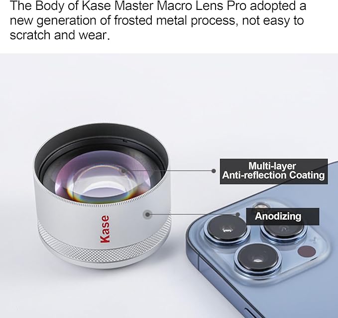 Kase Master Macro Phone Camera Lens Pro with 52mm Filter Adapter Ring for iPhone 17 16 15 14 13 12 Pro Max Samsung Android, Shoot Distance 40-85mm