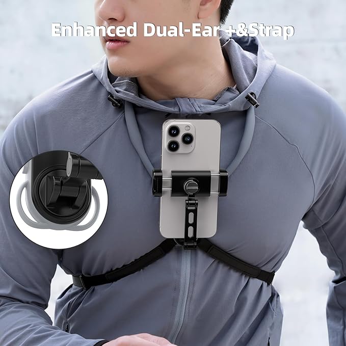 TELESIN° Neck Phone Holder POV/Vlog Neck Mount for Phones with Phone Clip, Hands Free Phone Neck Holder w Chest Strap Neck Selfie Mount Video Recording for iPhone Samsung Google Pixel and All Phones