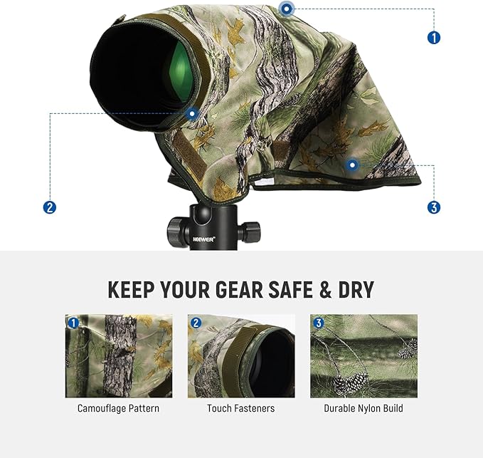 NEEWER Camera Rain Cover, M Medium Size Waterproof Raincoat Cover Sleeve for Canon Sony Nikon Fujifilm DSLR Camera & Lenses up to 200mm, Dual Sided Camouflage Green Camo Nylon, PB021