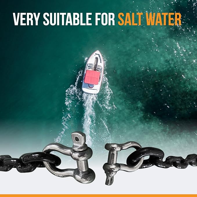 Anchor-Man PVC Coated Boat Anchor Chain with Advanced Stainless Steel Shackles - Perfect Anchor Chains for Boats, Kayaks, and Jet Skis - 2 Sizes (4ft 1/4in, 5ft 5/16in) - Black Coated Anchor Chain