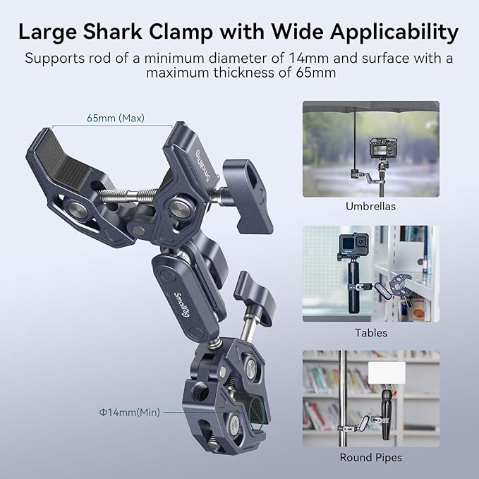 SMALLRIG Double Clamp Mount, Super Clamp Arm, for Chair, Pole, Tripod, C Stand, Handlebar, All Metal Max Load Capacity 3.5kg