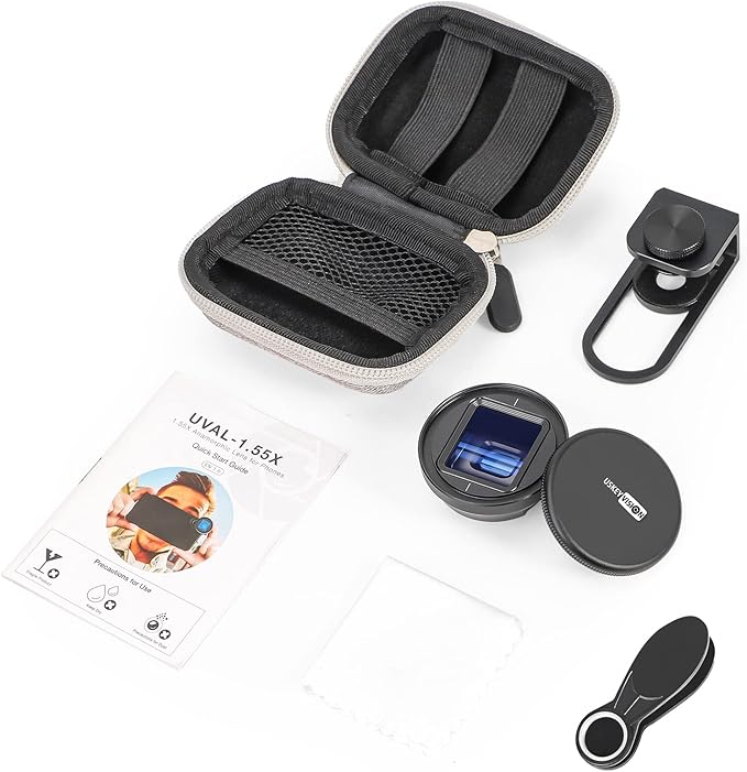 USKEYVISION 1.55X Anamorphic Lens Filmmaking 2.76:1 Ratio Lens for iPhone 15/14/13 Mini/Pro/Max Andorid Smartphone Lens Compatible w/FilmicPro FotorGear Promovie App(UVAL-1.55XS) Black