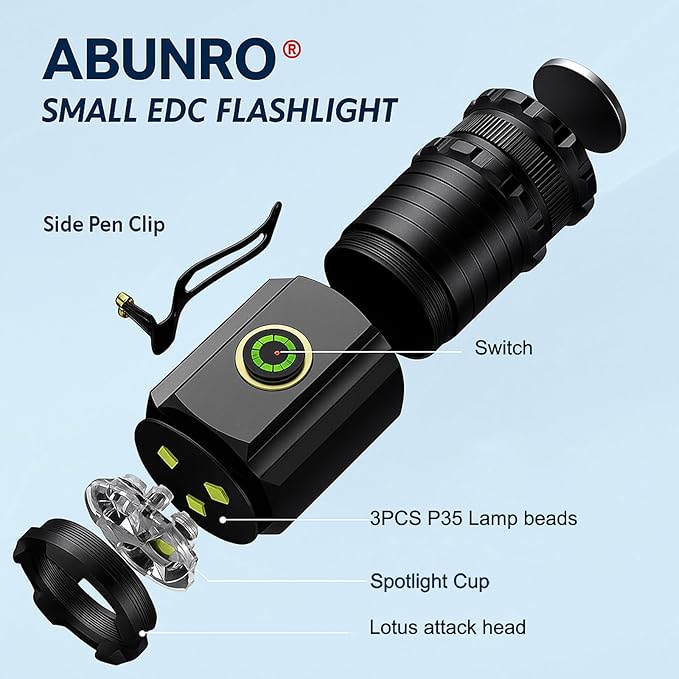 ABUNRO Rechargeable Flashlights 4 Pack, Mini Flashlight High Lumens 3 LED Emergency Handheld Flashlight, 5-Modes Mini Rechargeable Flashlight for Camping Biking Hiking Outdoor Home Emergency