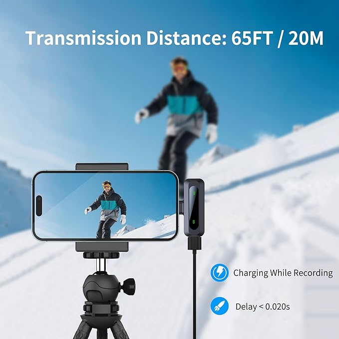 Wireless Mini Microphone for iPhone 15/16, iPad, Android, Wireless Lavalier Microphone with Noise Reduction, Portable USB C Lapel Mic for Video Recording, Vlog, Tiktok, YouTube
