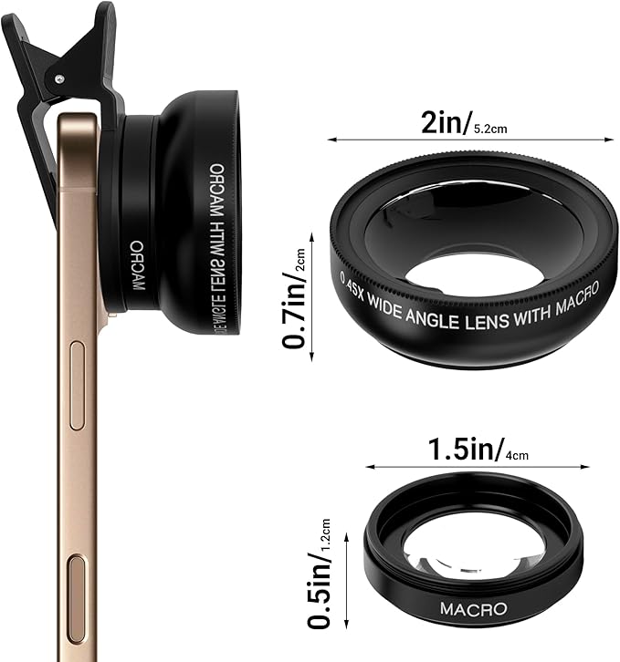 0.6X Wide Angle & Macro Lens for Smartphone - 20x Macro Phone Lens, Aluminum Clip-On for Live Stream/Vlog/Photography