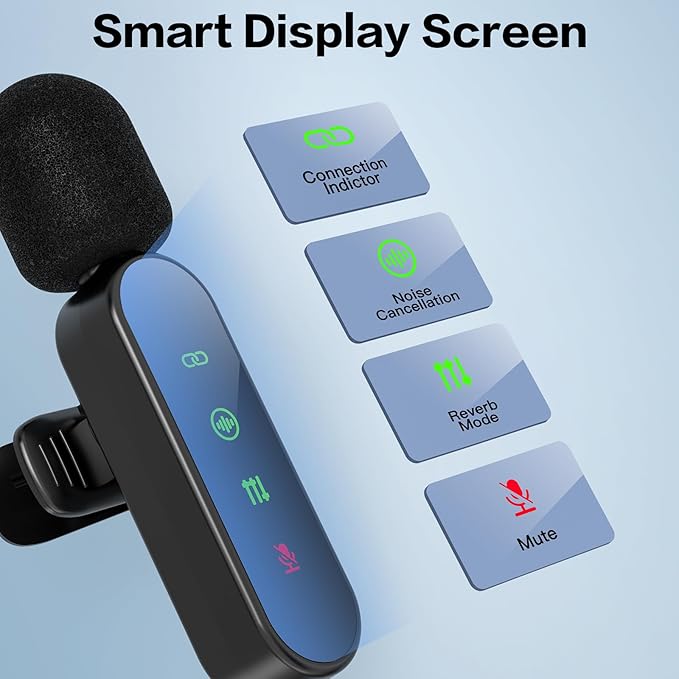 ZealSound Mini Microphone for iPhone with LED Display,Wireless Lavalier Mic with USB-C/Lightning/USB - Noise Reduction & Echo Effect,6 Windscreen Furry Muff Mics for TikTok,Podcast,ASMR,YouTube Videos