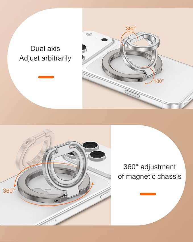 Magnetic Phone Ring Stand Grip for Back of Phone, Google Pixel 10 Pro Snap Magnetic Ring Stand, Dual-Sided MagSafe Finger Loop Handle Grip, iPhone 17 Pro Max Mag Safe Holder for Car Mount, Desk, Gym
