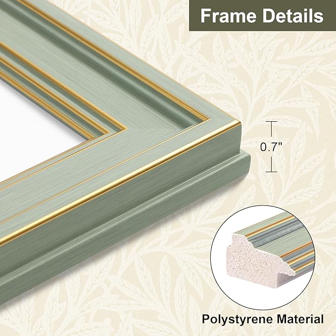 Vittanly 5x7 Picture Frame Set of 4, Vintage Photo Frame for Wall or Tabletop, Display 5x7 Pictures, Rustic Farmhouse Home Decor, Light Green