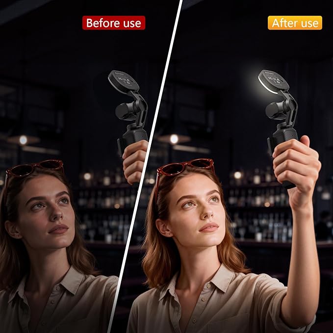 AMAZEAR LED Light for DJI OSMO Pocket 3 Accessories, Auto-Follow Gimbal Selfie Vlog Video Auxiliary Fill Lighting, CRI≥95, 3-Color Temp 2500-5600K Brightness Adjustable, 500mAh 1.6W USB-C