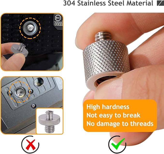 1/4 to 3/8 Camera Screw Adapter, Tripod Adapter 1/4 Male to 3/8 Female of 304 Stainless Steel Prevents wear and Tear, Break for Camera Monitor, Tripod, mic Stand Mount