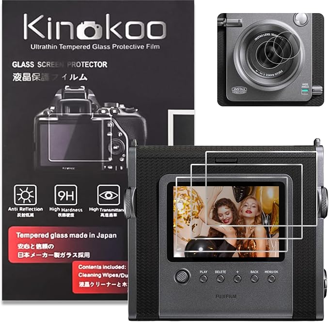 kinokoo Screen Protector for Fuji Instax WIDE EVO Camera, 0.25mm 9H Hardness Crystal Clear Tempered Glass Film for Instax WIDE EVO with Soft PET Lens Film - Anti- Scratch & Bubble-free (3+3 Packs)