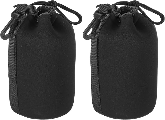 PATIKIL Camera Lens Bag, 2 Pcs 3.5" IDx7.1 H Drawstring Lens Pouch with Thick Protective Neoprene, Lens Case for DSLR Camera Lens, Water Coffee Cups Black