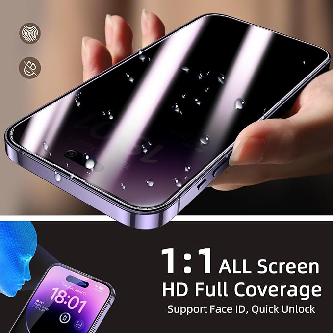 Ruwa Privacy Screen Protector for iPhone 14 Pro Max [3-Pack] [6.7 Inch] Display Tempered Glass Film with Easy Installation Alignment Frame, 9H Hardness, Scratch Resistant, Case Friendly, Full Coverage