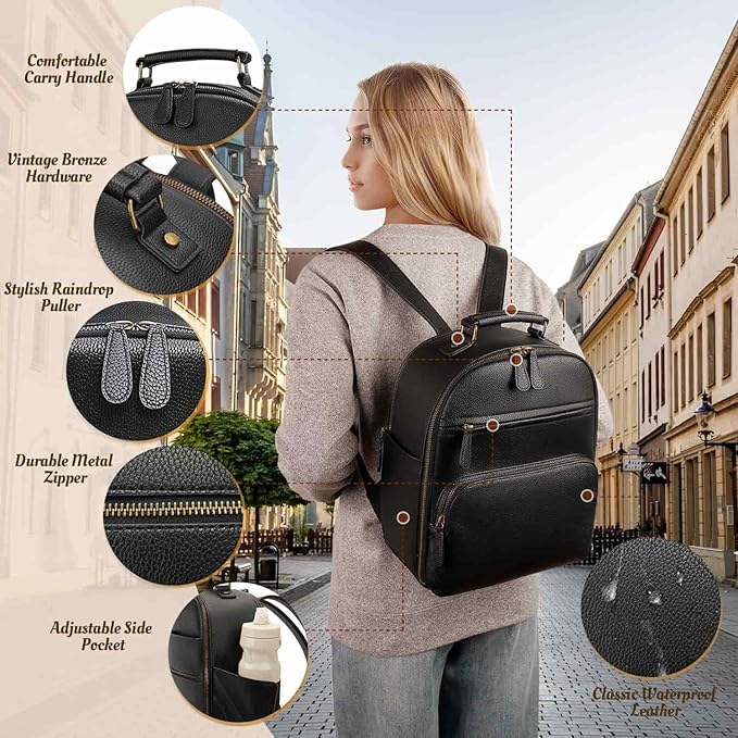 Small Camera Backpack Classic PU Leather for DSLR, Professional Camera Bag for Photographers with 11 Inch Pad/Tablet Compartment Small 10L Black