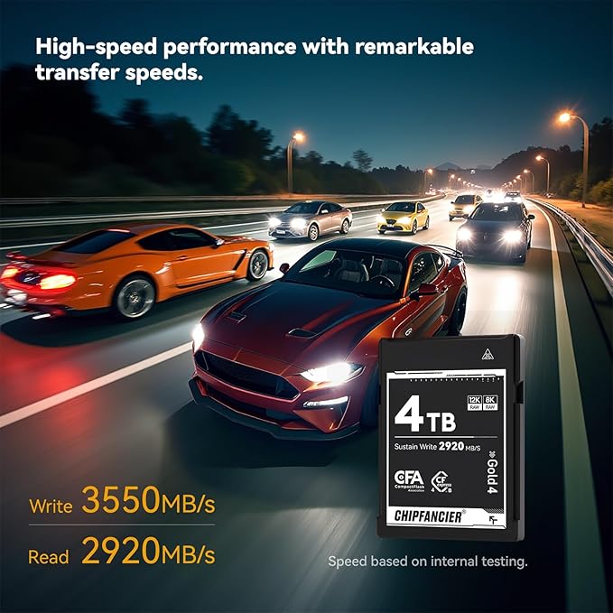CHIPFANCIER CFexpress 4.0 Type B 4 * 968GB Memory Card Up to 3550MB/s Read 2920MB/s Write-Raw 8K Video Recording Compatible with Nikon D5/D6/Z7/Z9 Panasonic Canon EOS DJ for Photographers Black