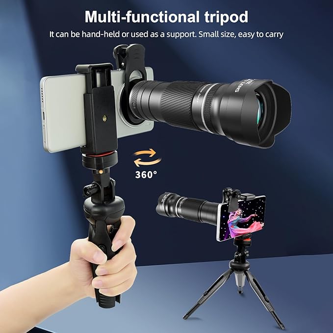 Andoer 40X Zoom Lens with Tripod Phone Telephoto Lens Phone Telescope Phone Camera Lens for Hiking Camping Wildlife Observation Moon Sports Game Concert Watching