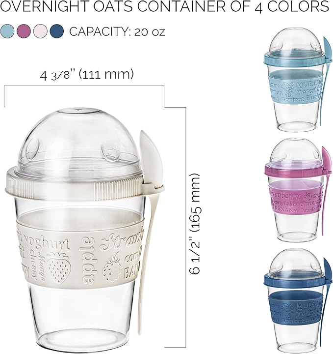 Crystalia 4 Pack 20 oz On The Go Yogurt Parfait Cups with Lids & Spoons, Reusable Yogurt Containers, Take and Go Cup with Topping Cereal or Oatmeal Container, New Colorful Set
