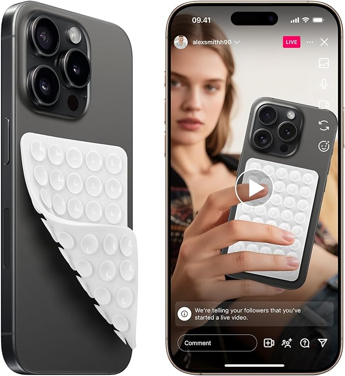 Silicone Suction Phone Case Replacement for Octobuddy, Non Slip Suction Cup PhoneMount Holder for Selfies and Videos,Silicon Adhesive Phone Stand Sticky for iPhone and Android (2Pcs White)