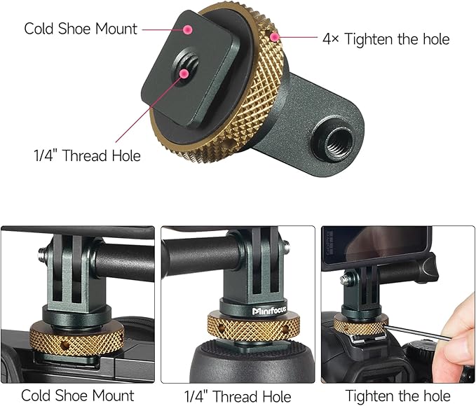MINIFOCUS Hot Shoe to GoPro Mount Adapter, Camera Cold Shoe Mount Adapter with Aluminum CNC Thumb Screw for GoPro Hero 13/12/11/10/9/8/7/6/5/4, DJI Osmo Action, Campark and Other Action Cameras