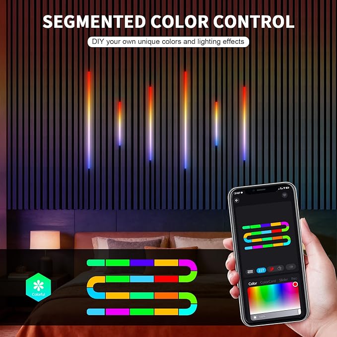 RGB+IC Led Recessed Lighting Kit Wall Panel Lights, 6PCS Smart Color Chasing Wood Slat LED Lights with Alexa & WiFi APP Control, DIY RGB Strip Lighting for Acoustic Panels, Game Room (15″+22″+35″)