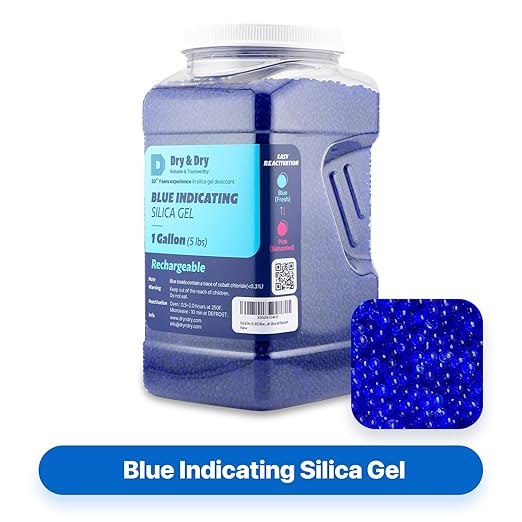 Dry & Dry [5 LBS] Blue Indicating Silica Gel Beads Desiccants (Industry Standard 3-5 mm) - Reusable Desiccant Beads Silica Beads(Blue to Pink)