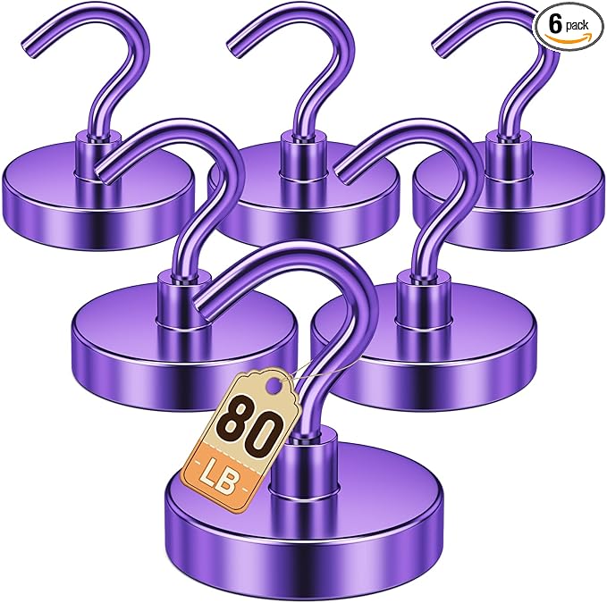 DURMATE Strong Magnetic Hooks, Metal Hooks for Cruise Ship Walls, Cruise Ship Essentials, 80lbs Purple Fridge Magnets for Hanging, Camper Accessories, Key Holder, Door Decor, Classroom Essentials