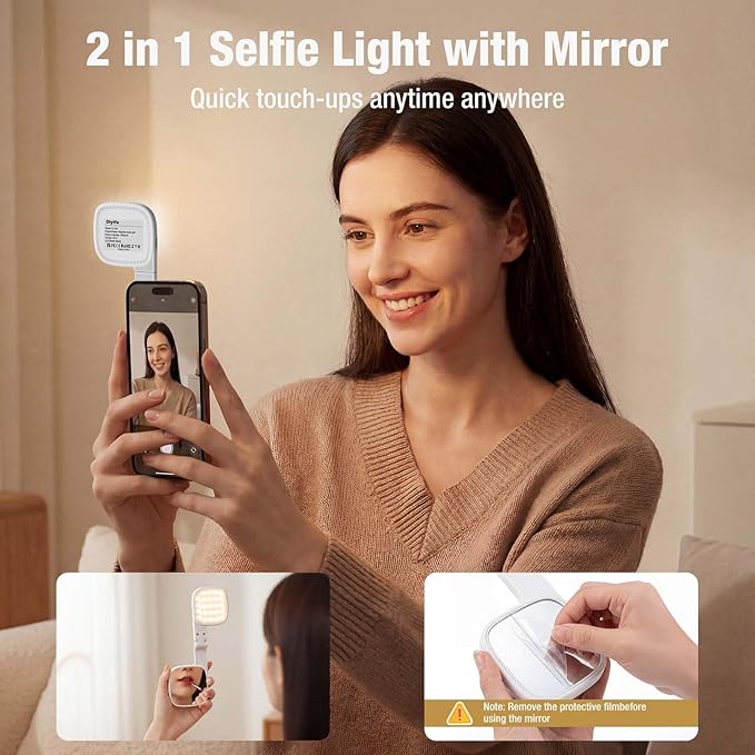 Diyife Magnetic Selfie Light for Phone, [Compatible with MagSafe] CRI95, 3 Modes, 45 LED, 360° Rotatable Phone Light with Foldable Mirror, Portable Selfie Ring Light for Zoom Makeup Video Conference