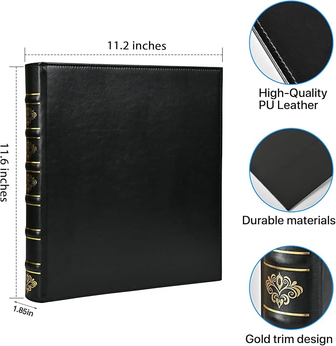 LETVPVOW Vintage Hardback 3 Ring Binder 1 Inch, Professional Leather Binder 3 Ring, Three Ring Binders Fits 8.5" x 11", D Ring Binders for Photo Album, Home, School and Office Supplies- Black
