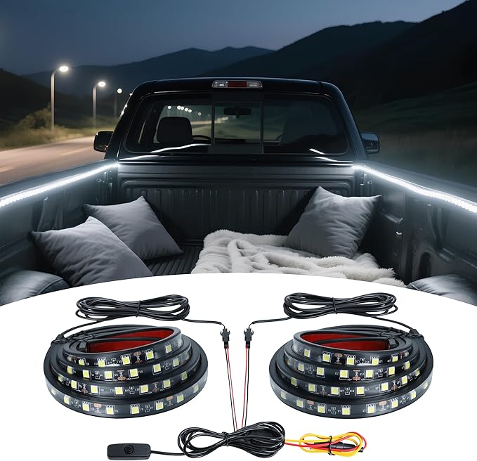 Truck Bed Light Strip - 2PCS 60" 180 LED Waterproof Strip Kit with On/Off Switch/Splitter for Trucks, SUVs, RVs, Boats (6000K Cool White)