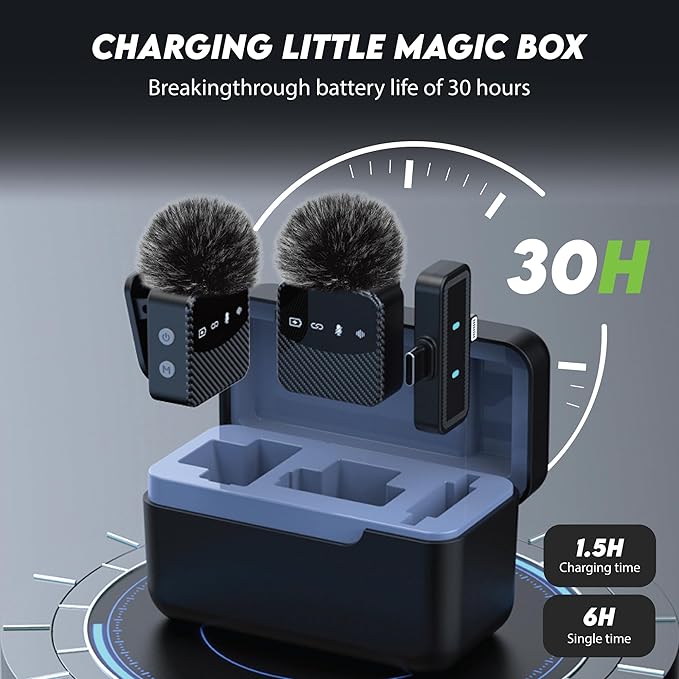 Wireless Lavalier Microphone for iPhone & Android, Auto-Pairing Noise-Reduction Clip-On Mini-Mic with Charging Case, Headphone Monitoring, Wide Compatibility for Recording & Vlogging