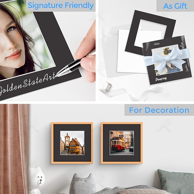 Golden State Art, Acid-Free, Pack of 25, 12x12 Black Picture Mats Mattes with White Core Bevel Cut for 8x8 Photo + Backing + Bags