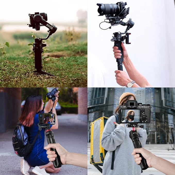 MINIFOCUS Aluminum Mini Tripod, Tabletop Handheld Tripods with 1/4'' and 3/8'' Screw, Portable Mini Travel Stand, Phone Holder for Gimbal Stabilizer DSLR Camera and Monopod
