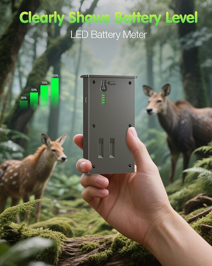 New Reveal Lithium Battery Compatible with Reveal Cellular Trail Camera Ultra, Pro 3.0, X, X Pro, X Gen 2.0, X Gen 3.0, XB, SK，Upgraded 6000mAh with LED Meter & Solar Charging - 2 Pack