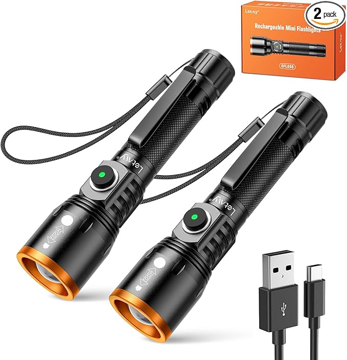 LETMY Small Rechargeable Flashlights Powerful, Zoomable Mini Flashlights High Lumens with Clip, 3 Modes&Memory Function LED Tactical Flashlight, Pocket EDC Flash Lights for Home Camping Emergency Gift