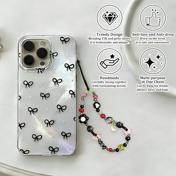Beaded Camera Wrist Strap, Phone Wristlet Charm Lanyard, Cute Digital Camera Charm Lanyard,Strap Beaded Camera Chain for Phone Bag Keychain Accessories