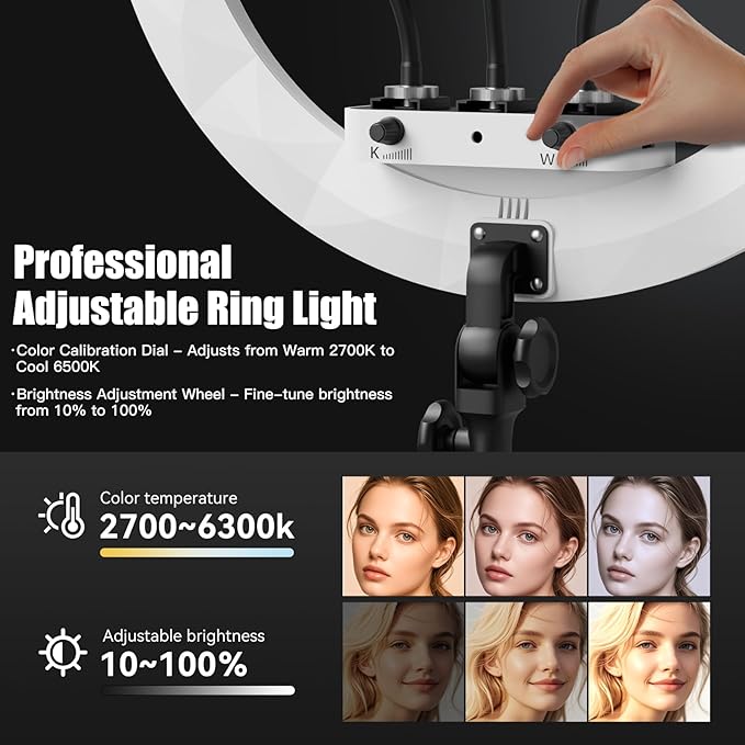 Ring Light with Stand and Phone Holder, 19" Ring Light Tripod for iPhone, Professional LED Circle Light with 78" Tripod, Selfie Ringlight for Live Streaming, Makeup, Barber, TikTok, YouTube, White