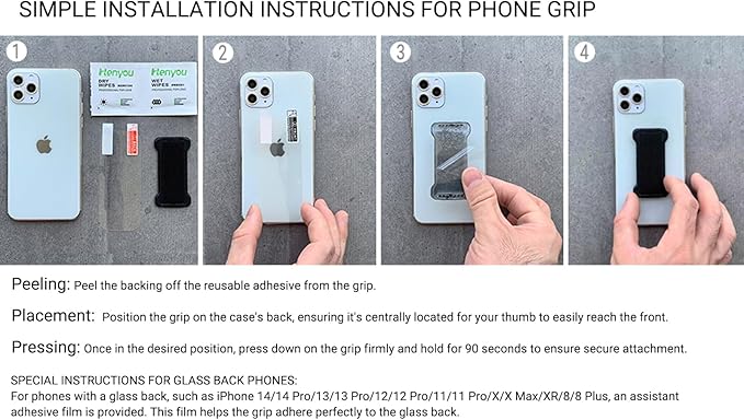 Phone Grip Holder for Hand, Universal Finger Strap Phone Holder, Finger Selfie Grip Compatible with Most Smartphones (PU Black) - 2Pack