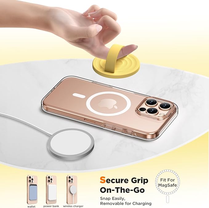 Magnetic Phone Grip Ring Holder, Liquid Silicone Magnet Cell Phone Grip Finger Loop, Compatible with Magsafe, Back of Phone for iPhone 17/16/15/14/13/12 Series, Yellow