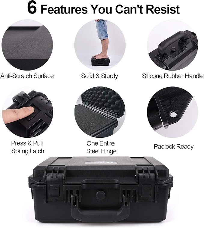 Lykus HC-3320 Waterproof Hard Case with Customizable Foam Insert, Interior Size 12.99x8.27x6.89 in, Suitable for camera,lens,drone,mic,flashlight,battery,electronics,tools,and more