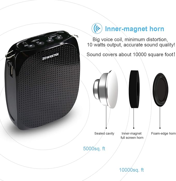 ZOWEETEK ZW-Z258 Portable Rechargeable Mini Voice Amplifier for Teachers with Wired Microphone Headset and Waistband,Supports MP3 Format Audio for Speech, Class, Training,Tour Guide,Power Amplifiers
