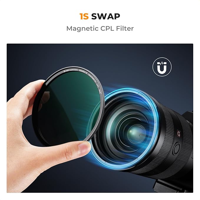 K&F Concept 55mm Magnetic Circular Polarizer Lens Filter with Cleaning Cloth Optical Glass Ultra Slim Polarizing CPL Lens Filter with 18 Multi-Layer Coatings (K-Series)