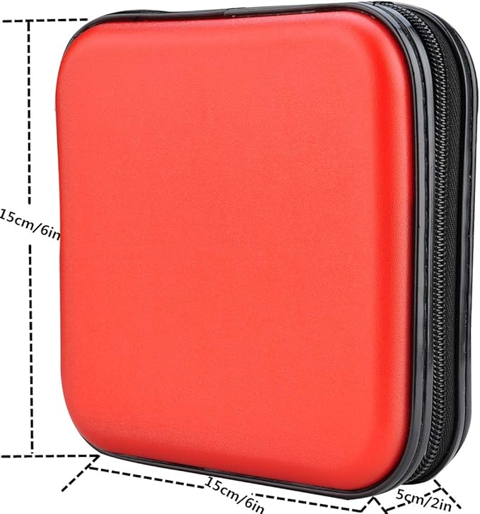 CD DVD Wallet, 32 Capacity Heavy Duty, DVD CD Case Holder for Car, Portable DVD/VCD Storage Disk, Hard Shell Sturdy case , Car CD Disk Holder, Booklet, Blu-ray Wallet (32 Capacity,Red)
