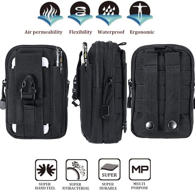 Tactical Molle Pouch, Universal EDC Waist Bag Belt Pouches, Outdoor Belt Bags Gear Tool Gadget Pocket with Cell Phone Holster