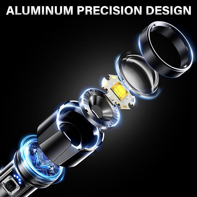 AKNEAR Rechargeable LED Flashlight 99000 High Lumens, Super Bright Flashlights with Zoomable & USB C Rechargeable & 5 Light Mode & IPX-7 Waterproof, Powerful Flash Light for Home, Hiking, Camping