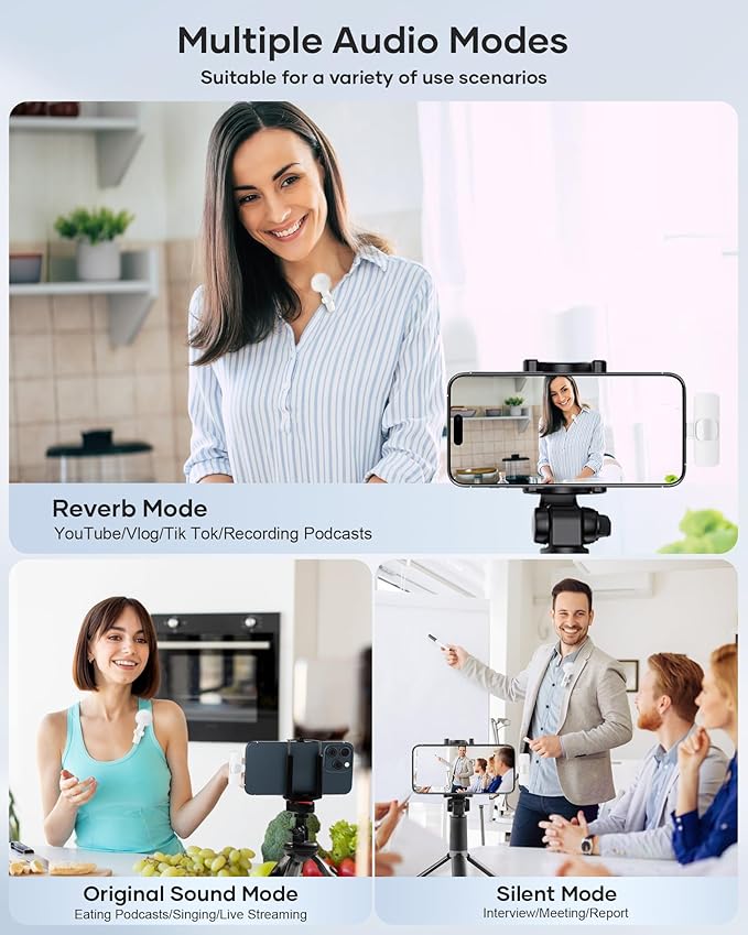 Wireless Lavalier Microphone for iPhone iPad and Android Phone, 2 Pack Lapel Mic Plug and Play Wireless Mic Noise Reduction Microphone for Video Recording Interview Podcast Vlog YouTube (White)
