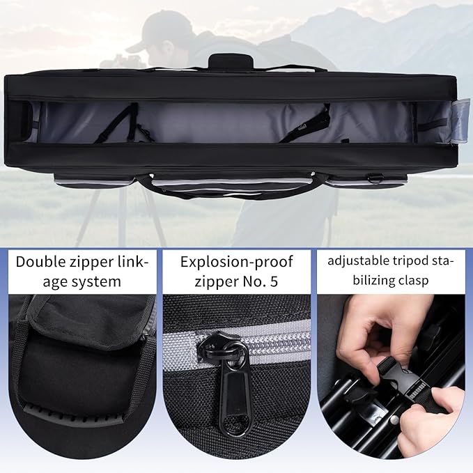 Tripod Carrying Case, Heavy Duty Tripod Bag With Padded Divider Light Stand Bag Dual Zipper Monopod Case for Monopods, Mic Stand, Tent Pole, Gear (42 In