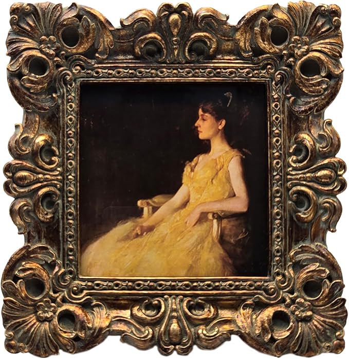 CISOO 4x4 Vintage Small Picture Frame, Antique Ornate Bronze Gold Square Photo Frame, for Table Top and Wall Display, Decorative Floral Design Retro Home Decor, Photo Gallery Art