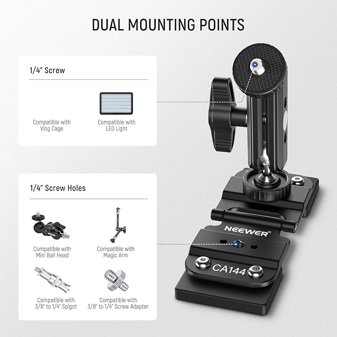 NEEWER Magnetic Fence Mount Compatible with Mevo Start Pocket Radar GoPro Insta360 DJI, Dual Mounting Kit Compatible with Gamechanger App for Baseball Live Streaming, Metal Camera Post Mount, CA144